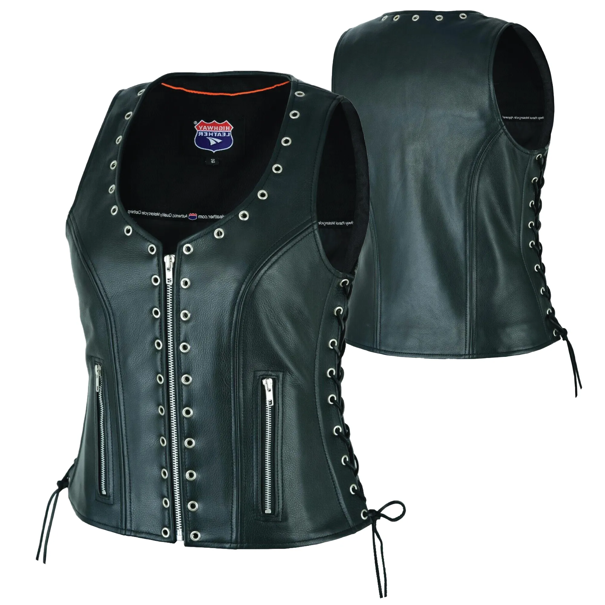 Women's Eyelet Leather Vest Longer Length