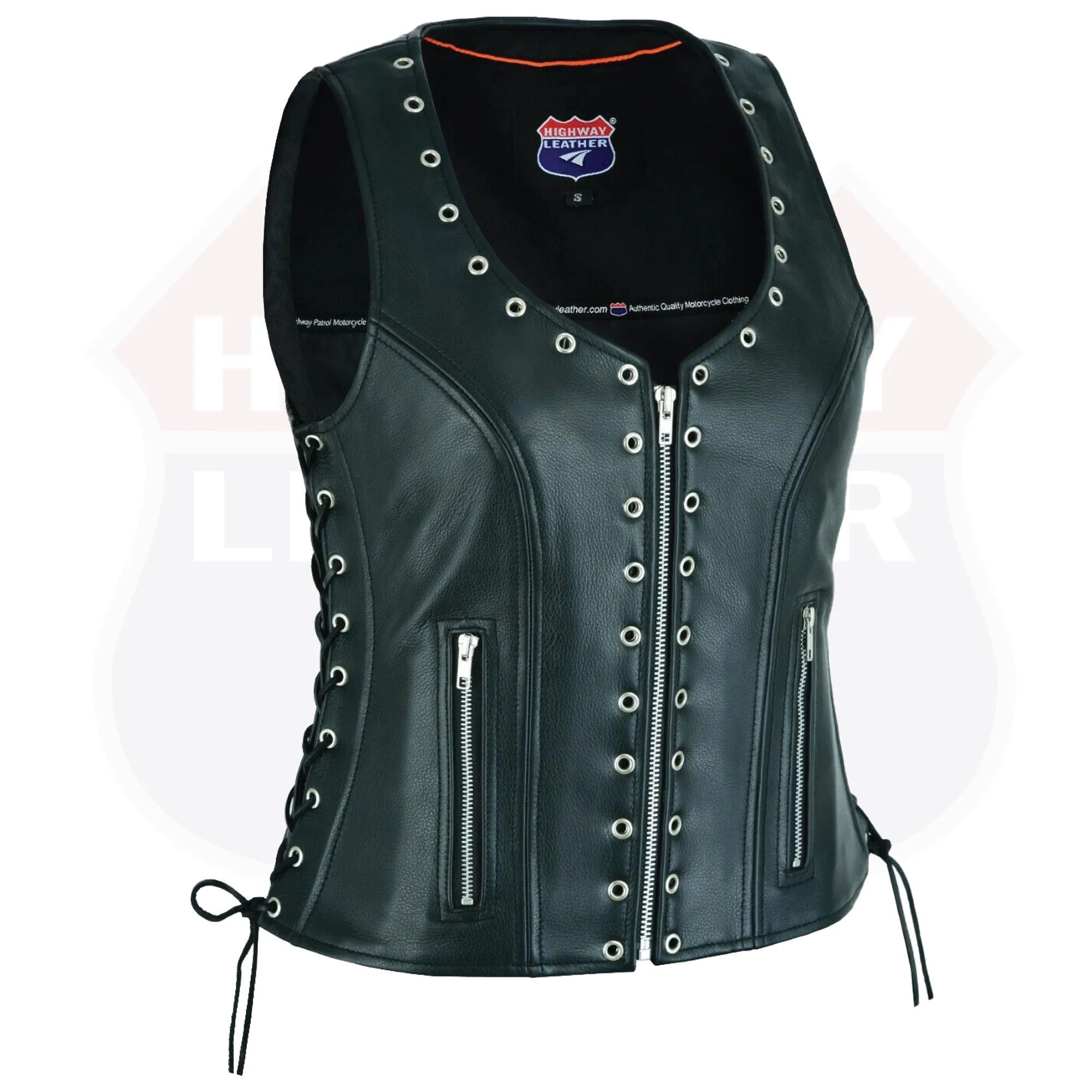 Women's Eyelet Leather Vest Longer Length