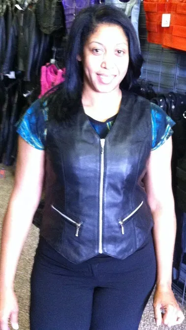 Women's Zip up Leather Vest