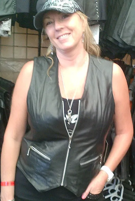 Women's Zip up Leather Vest