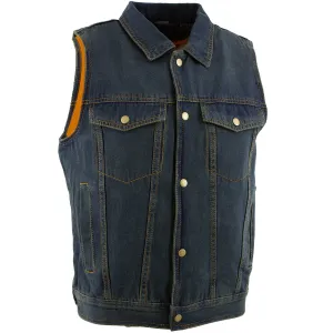 Xelement B284 'Dirty' Men's Dirty Blue Denim Motorcycle Vest