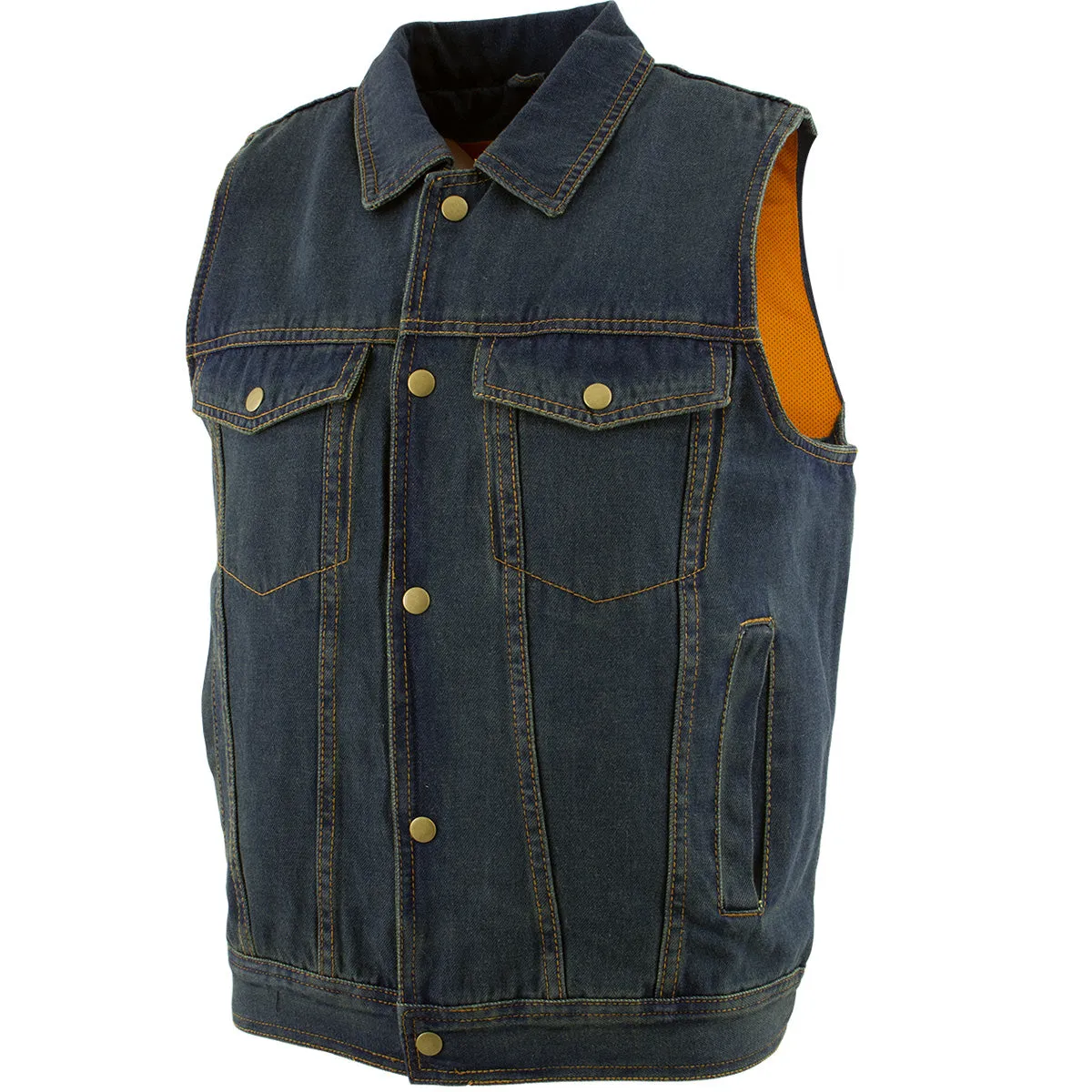 Xelement B284 'Dirty' Men's Dirty Blue Denim Motorcycle Vest