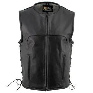 Xelement B95140 Men's 'Drifter' Black Advanced Collarless Leather Motorcycle Vest