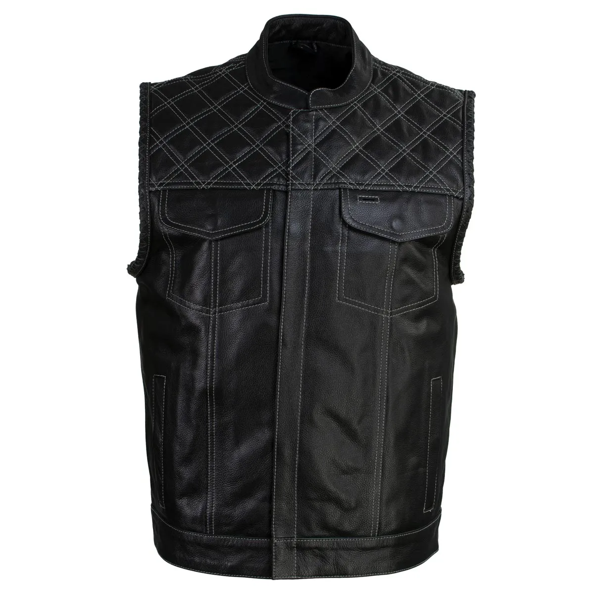 Xelement Men's Black Leather Motorcycle Vest Stars and Stripes Design