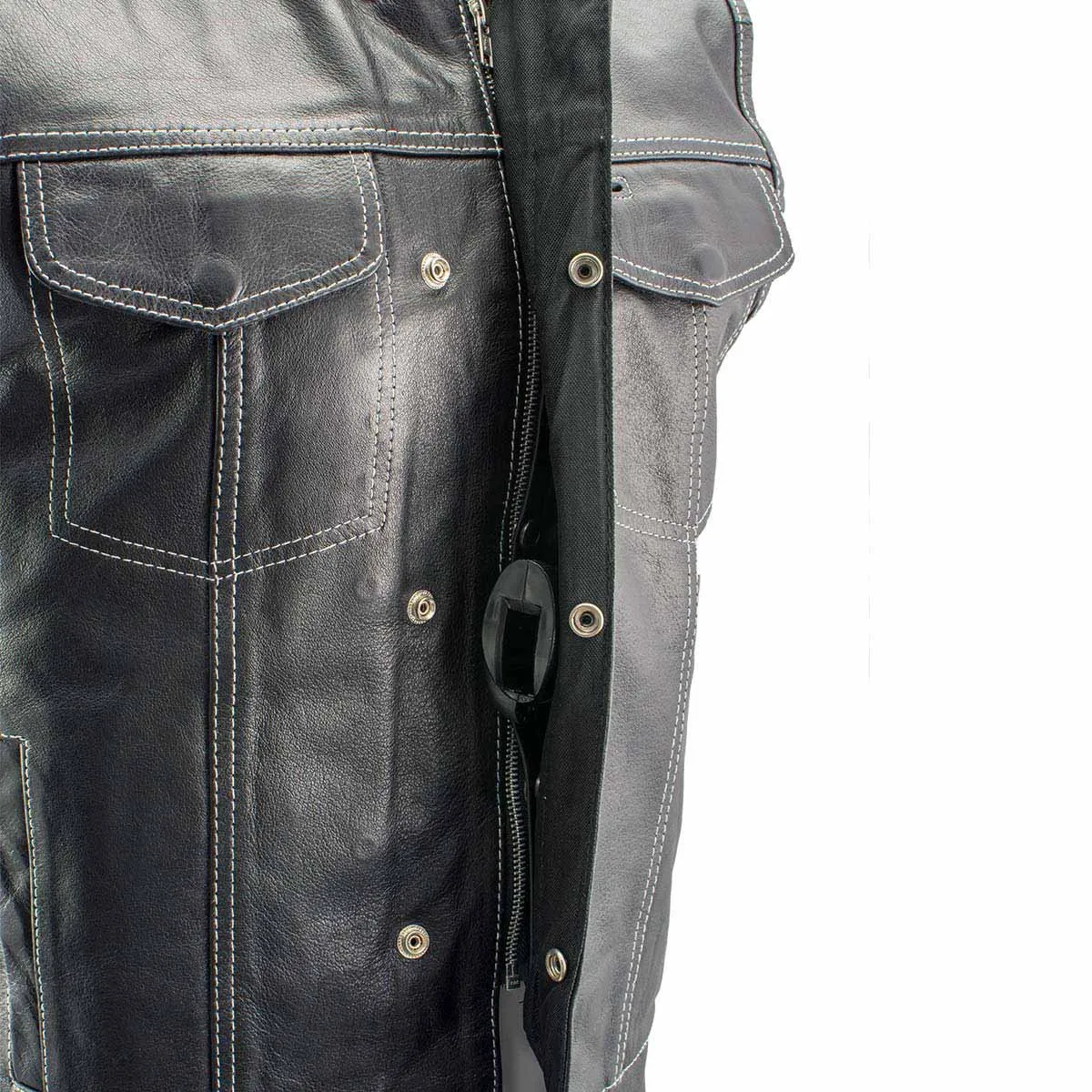 Xelement XS3450 Men's Black 'Paisley' Leather Motorcycle Biker Rider Vest with White Stitching