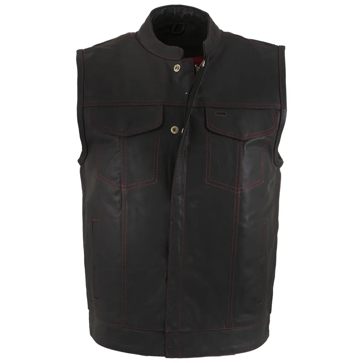 Xelement XS6665 Men's 'Old Glory' Black Leather Motorcycle Vest w/ Red