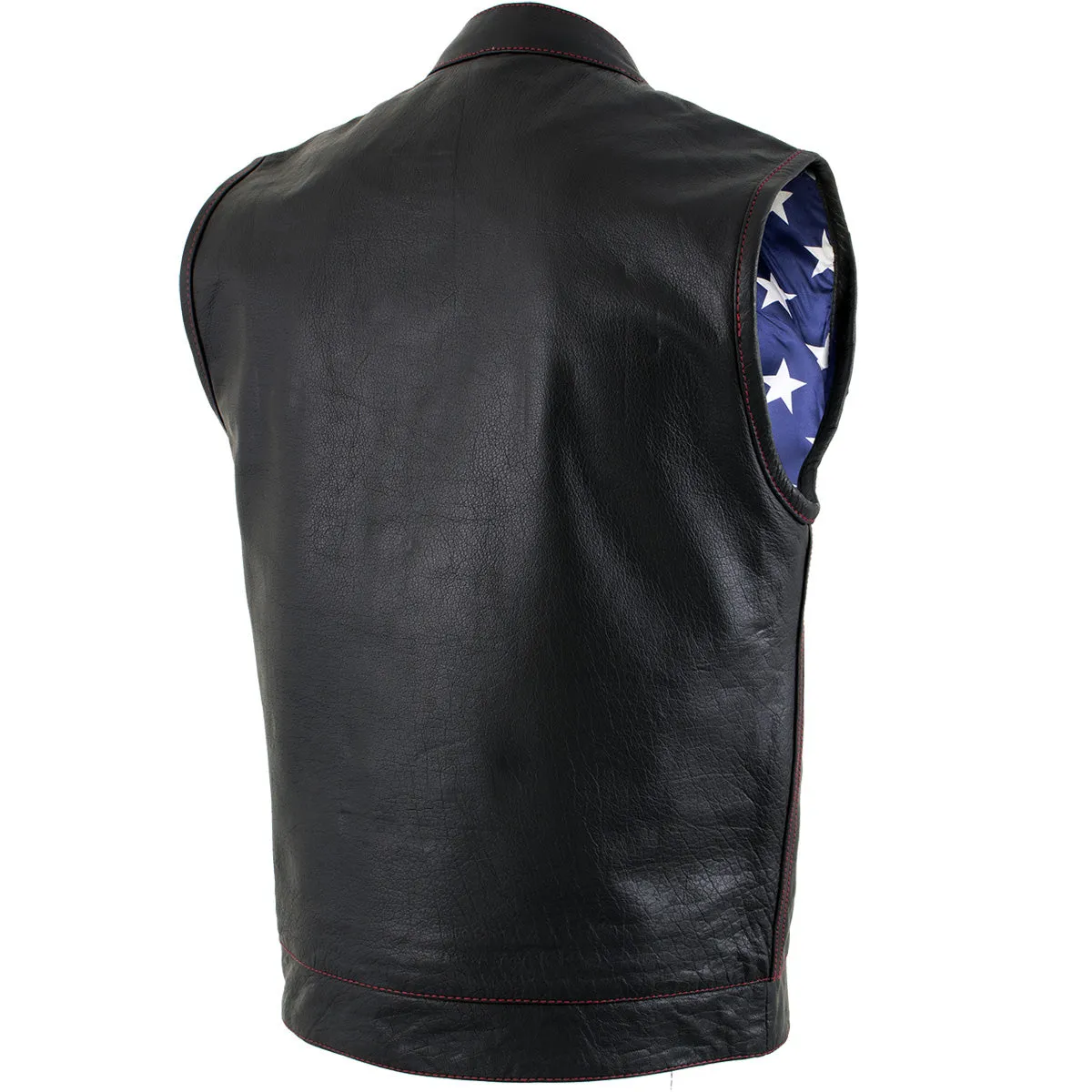 Xelement XS6665 Men's 'Old Glory' Black Leather Motorcycle Vest w/ Red