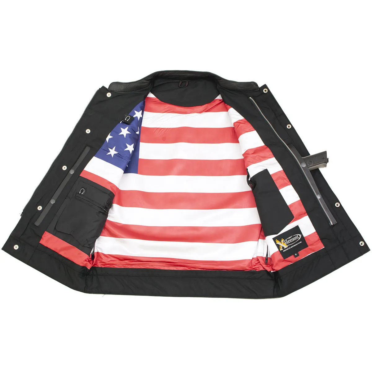 Xelement XS6665 Men's 'Old Glory' Black Leather Motorcycle Vest w/ Red